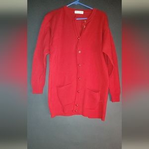 Vintage St Michael Marks And Spencer 100% Lambs wool Cardigan Red Sz 10 38 made